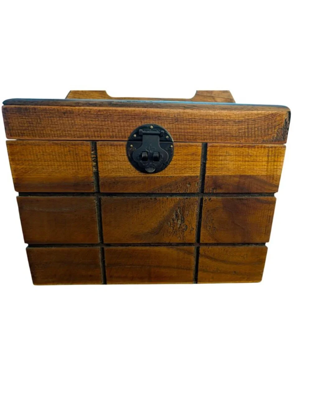 Wooden Handled Decorative Storage Box With Latch By Pier 1 - Rustic Brown Finish